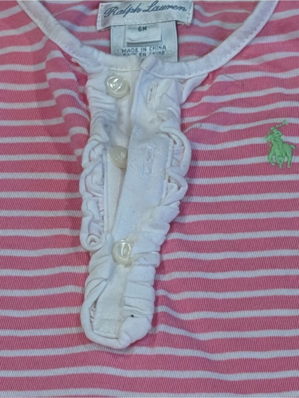 Ralph Lauren, Pink and White Striped Ruffle  Dress with Bloomers, Size 6 mos